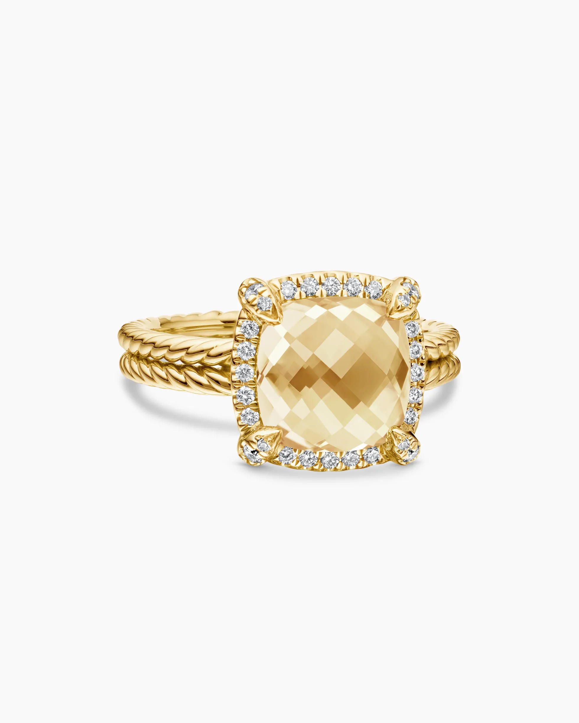Chatelaine® Pavé Bezel Ring 18K Yellow Gold with Champagne Citrine and Diamonds, 9mm