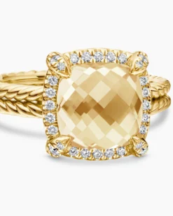 Chatelaine® Pavé Bezel Ring 18K Yellow Gold with Champagne Citrine and Diamonds, 9mm