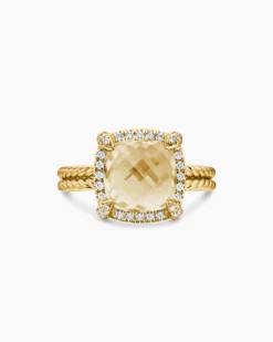 Chatelaine® Pavé Bezel Ring 18K Yellow Gold with Champagne Citrine and Diamonds, 9mm