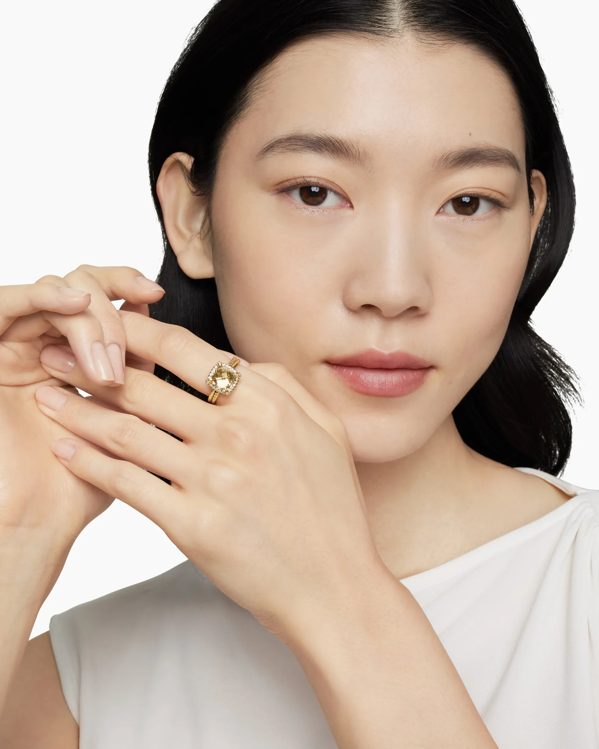 Chatelaine® Pavé Bezel Ring 18K Yellow Gold with Champagne Citrine and Diamonds, 9mm