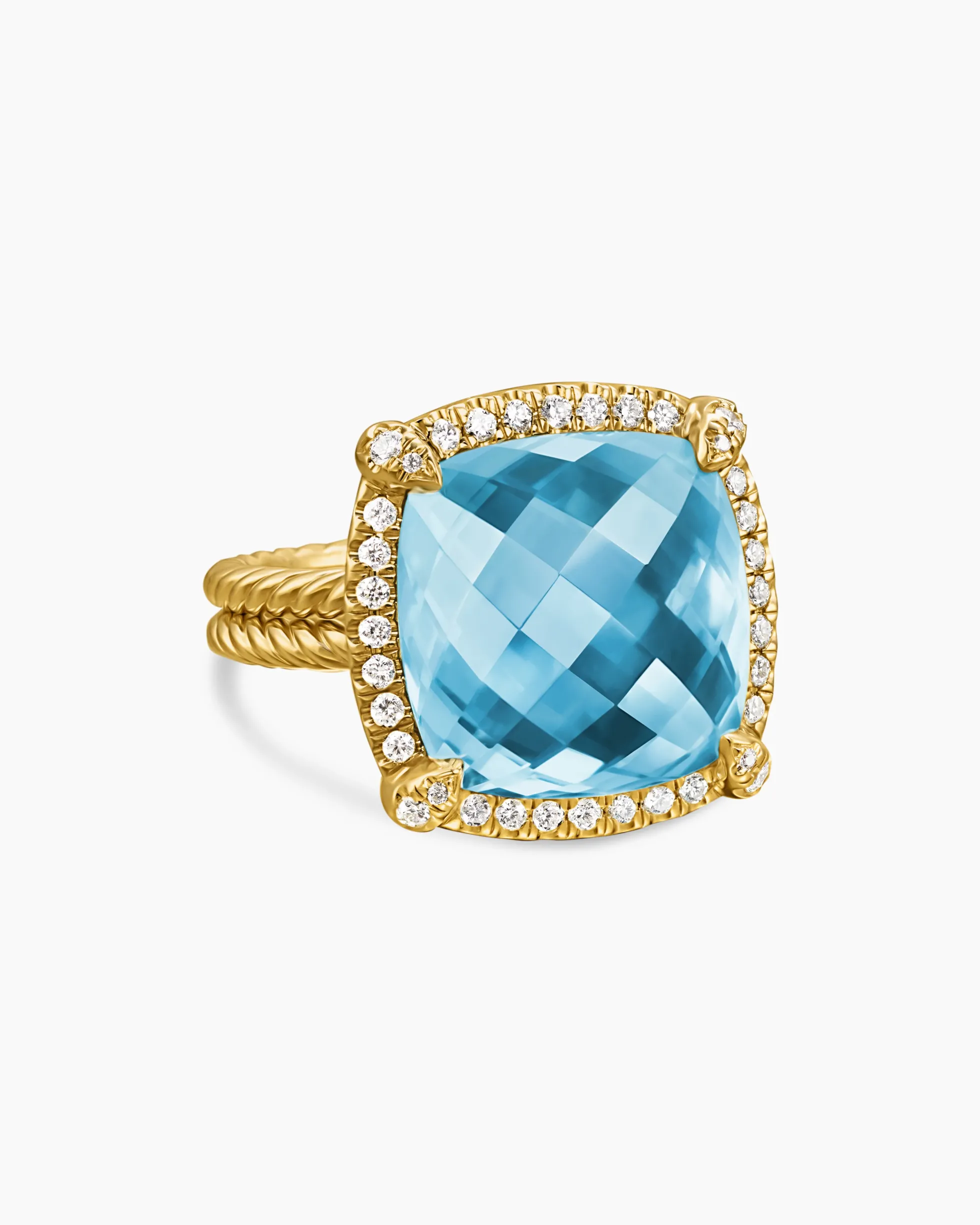 Chatelaine® Pavé Bezel Ring 18K Yellow Gold with Blue Topaz and Diamonds, 14mm
