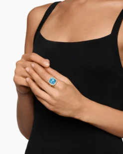 Chatelaine® Pavé Bezel Ring 18K Yellow Gold with Blue Topaz and Diamonds, 14mm