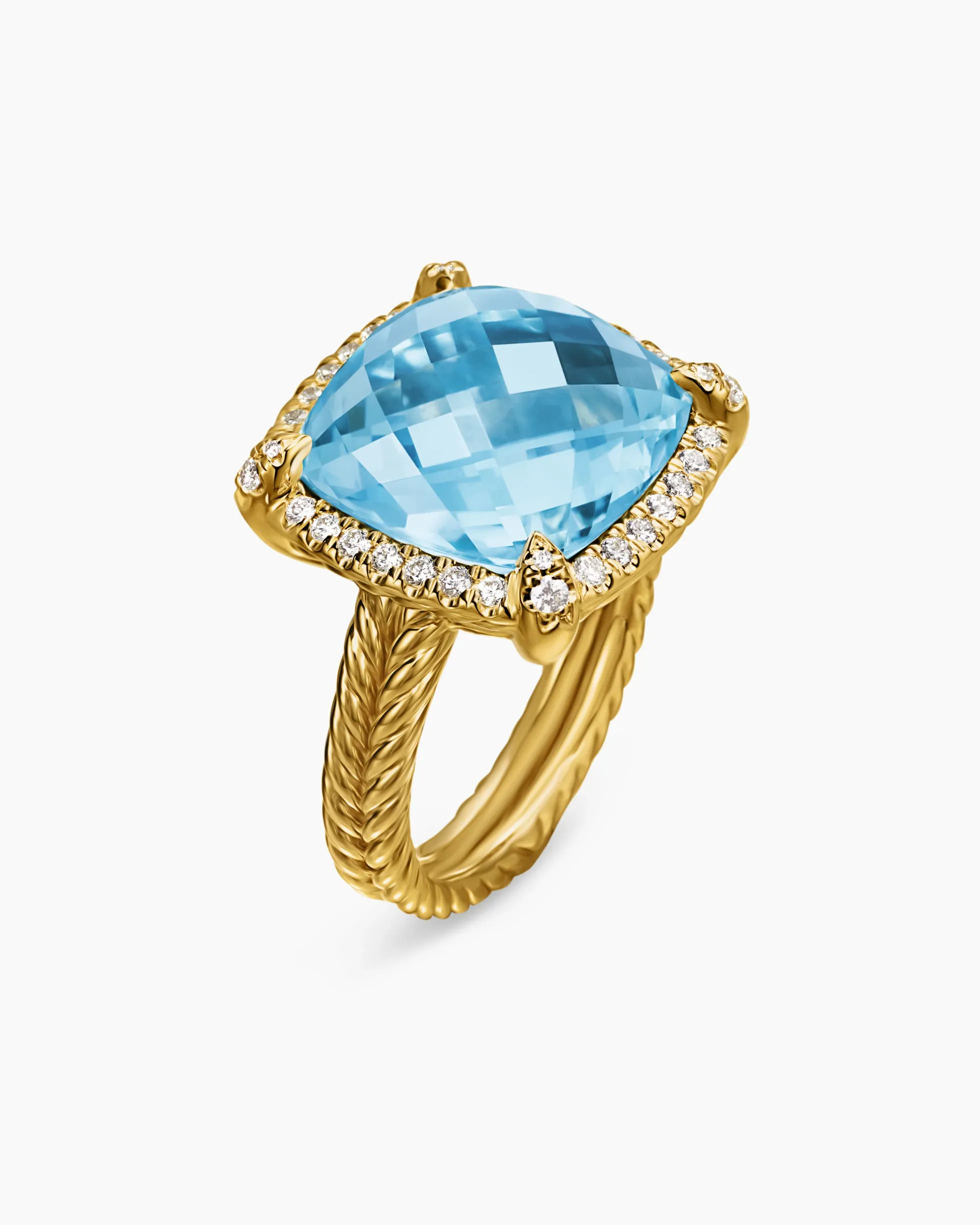 Chatelaine® Pavé Bezel Ring 18K Yellow Gold with Blue Topaz and Diamonds, 14mm