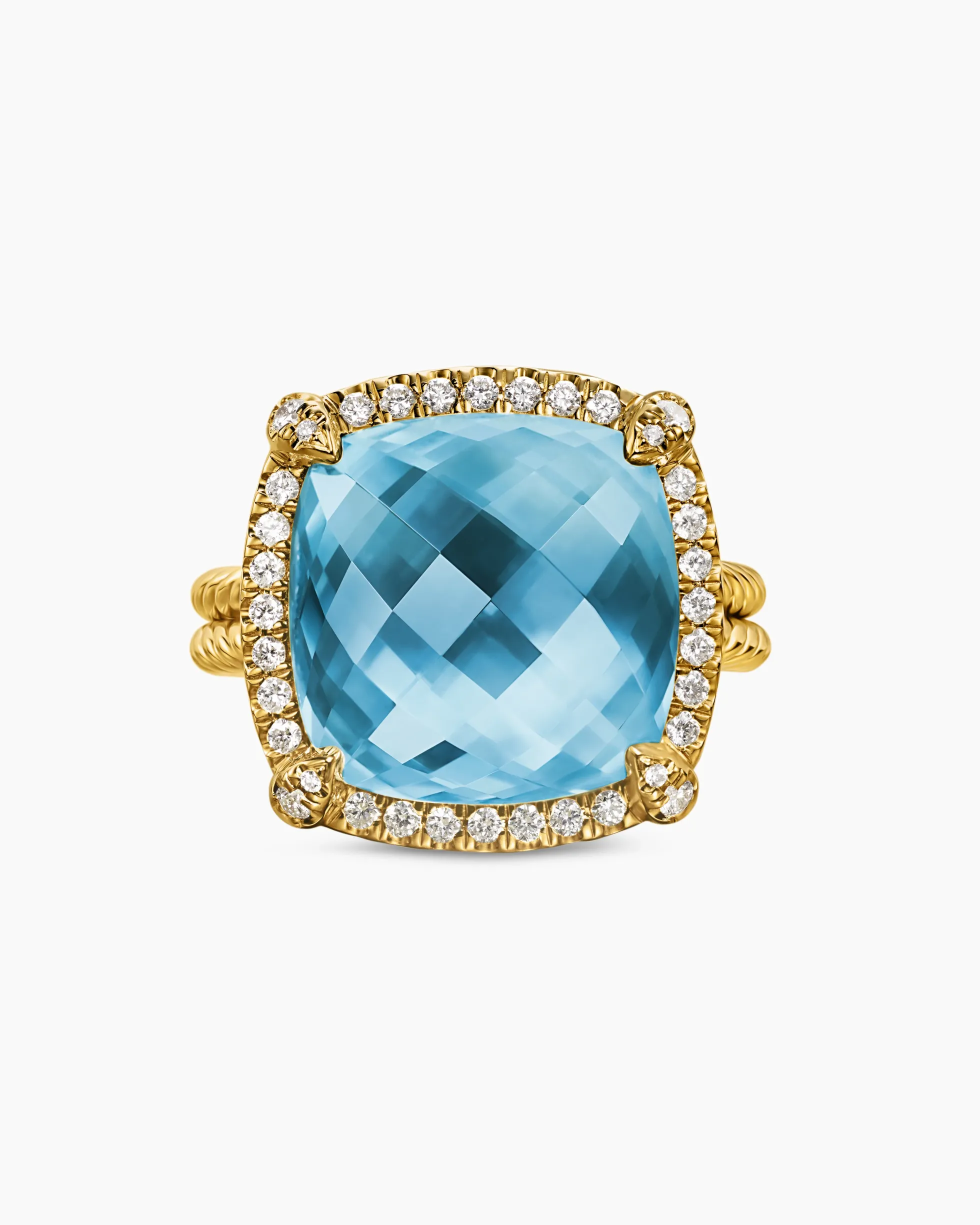 Chatelaine® Pavé Bezel Ring 18K Yellow Gold with Blue Topaz and Diamonds, 14mm