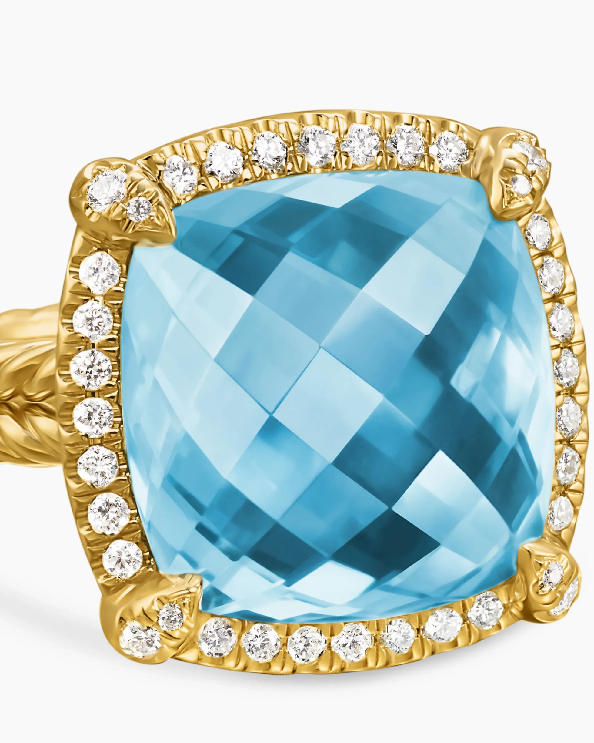 Chatelaine® Pavé Bezel Ring 18K Yellow Gold with Blue Topaz and Diamonds, 14mm