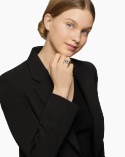 Chatelaine® Pavé Bezel Ring Sterling Silver with Hampton Blue Topaz and Diamonds, 9mm