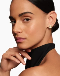 Chatelaine® Pavé Bezel Stud Earrings 18K Yellow Gold with Champagne Citrine and Diamonds, 8mm