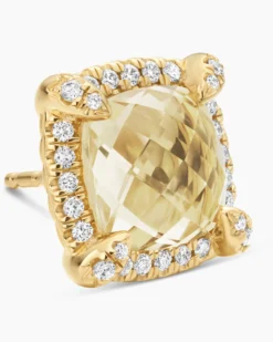 Chatelaine® Pavé Bezel Stud Earrings 18K Yellow Gold with Champagne Citrine and Diamonds, 8mm