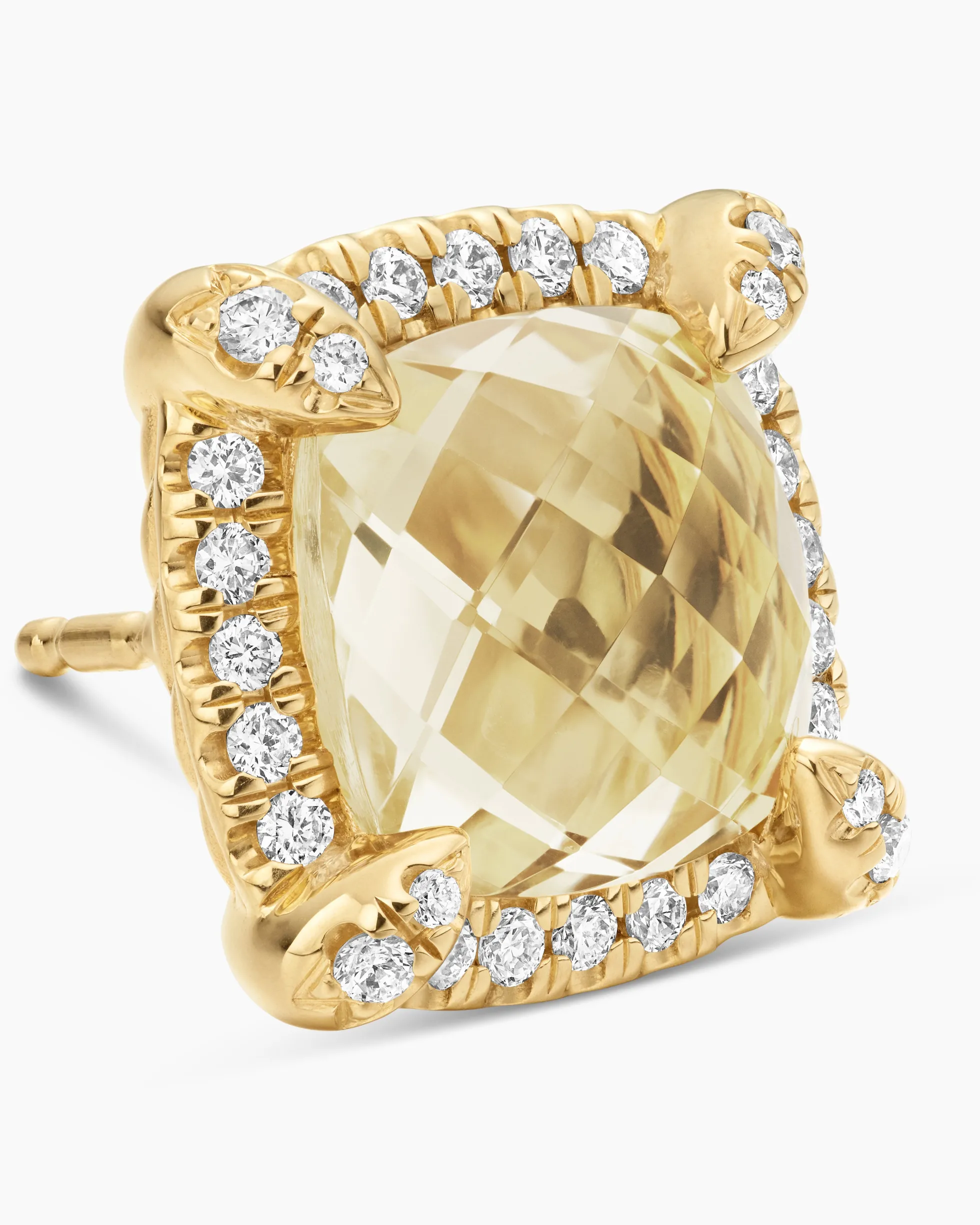 Chatelaine® Pavé Bezel Stud Earrings 18K Yellow Gold with Champagne Citrine and Diamonds, 8mm