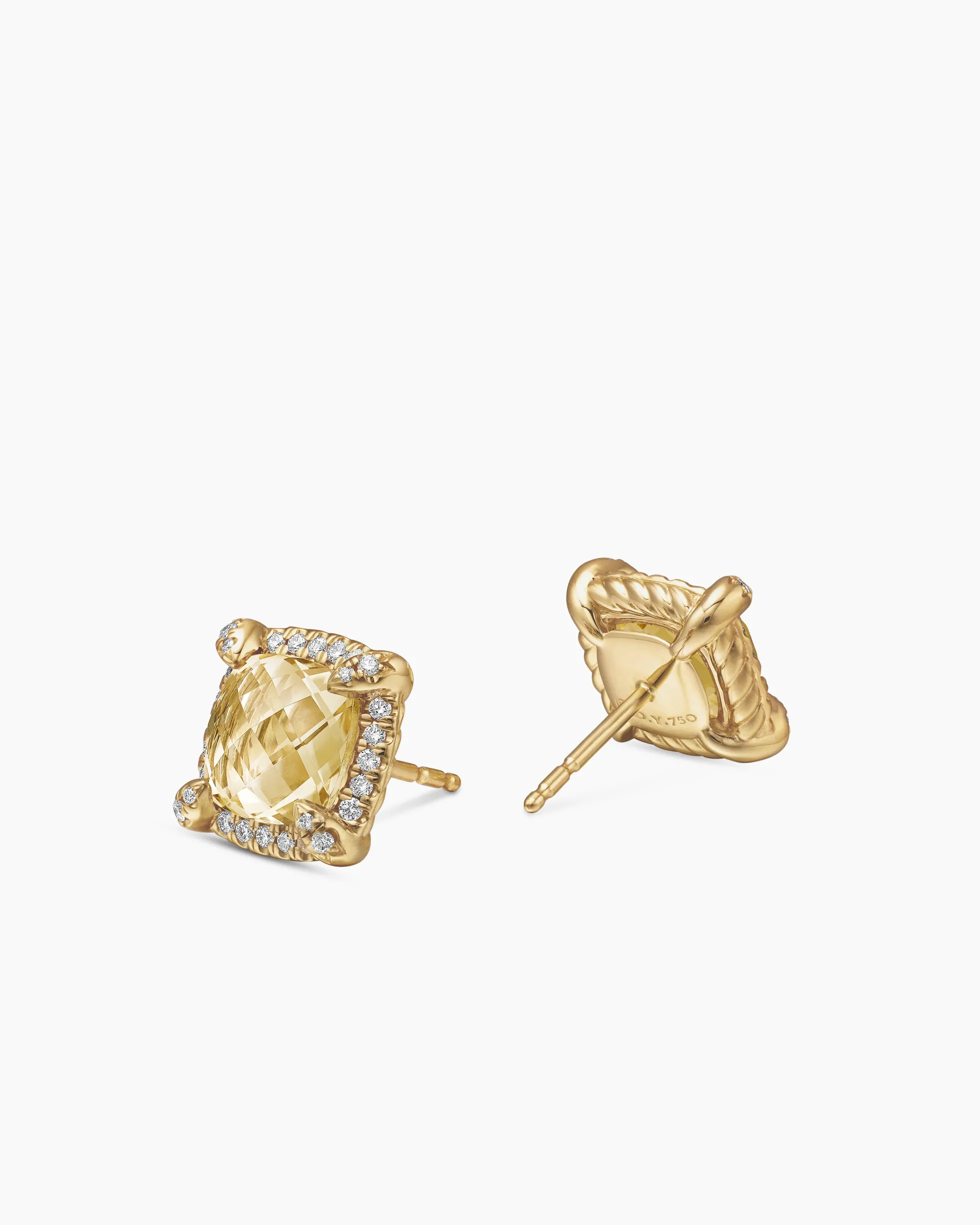 Chatelaine® Pavé Bezel Stud Earrings 18K Yellow Gold with Champagne Citrine and Diamonds, 8mm
