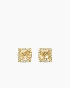 Chatelaine® Pavé Bezel Stud Earrings 18K Yellow Gold with Champagne Citrine and Diamonds, 8mm