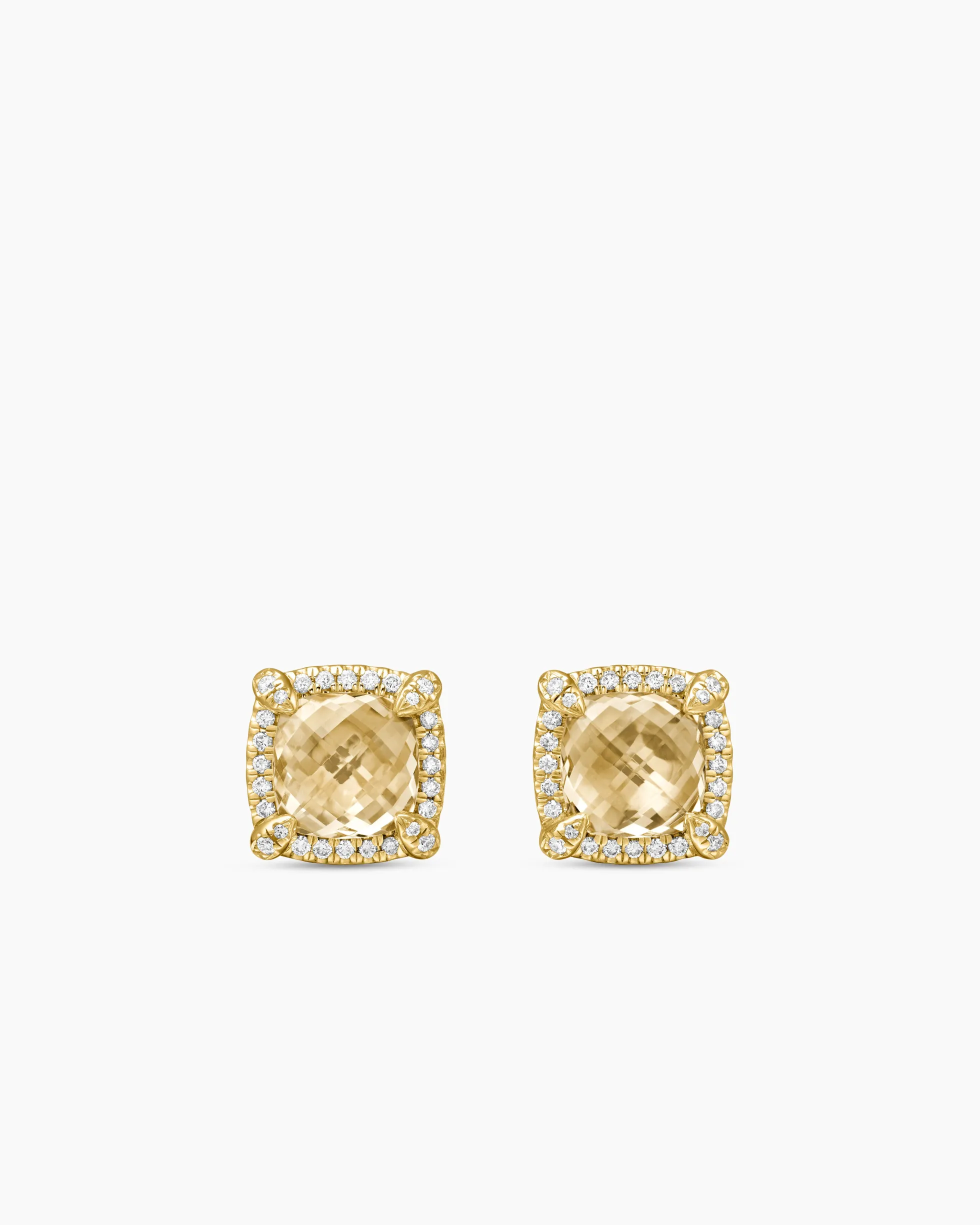 Chatelaine® Pavé Bezel Stud Earrings 18K Yellow Gold with Champagne Citrine and Diamonds, 8mm