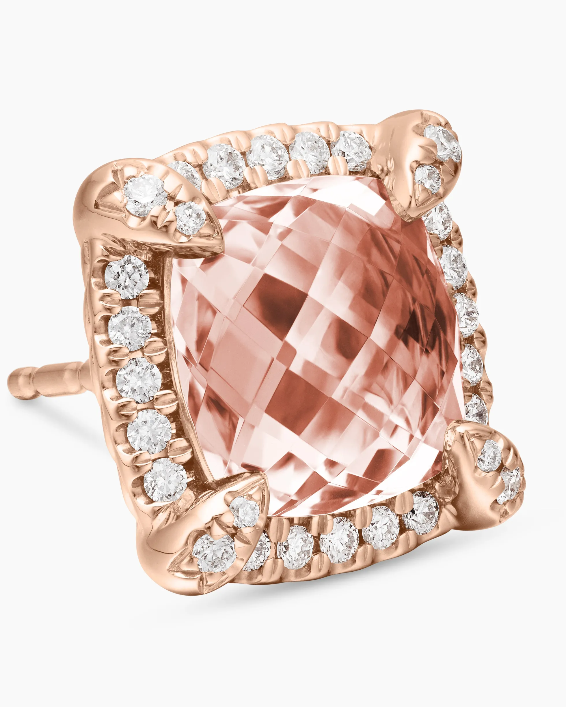 Chatelaine® Pavé Bezel Stud Earrings 18K Rose Gold with Morganite and Diamonds, 8mm