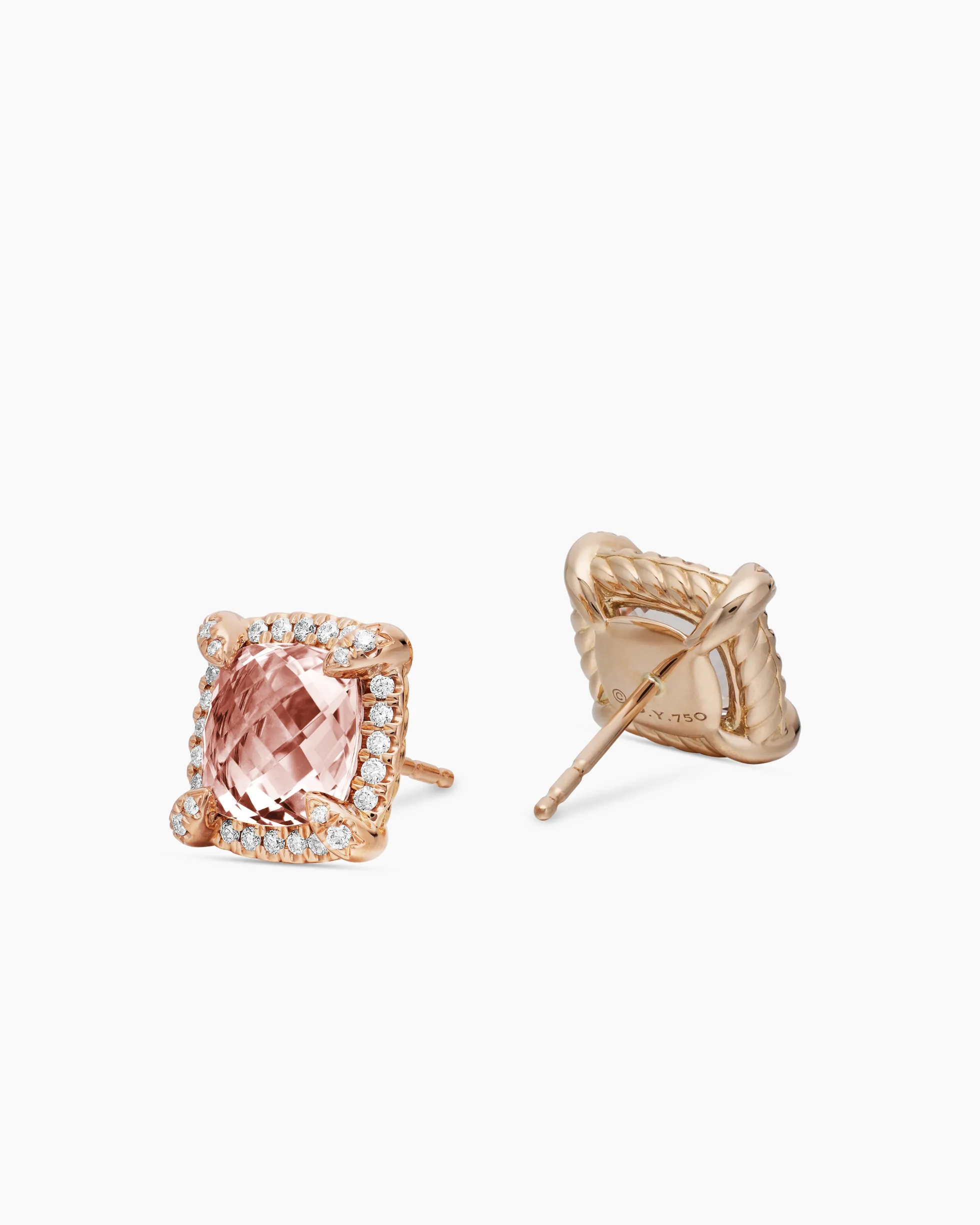 Chatelaine® Pavé Bezel Stud Earrings 18K Rose Gold with Morganite and Diamonds, 8mm