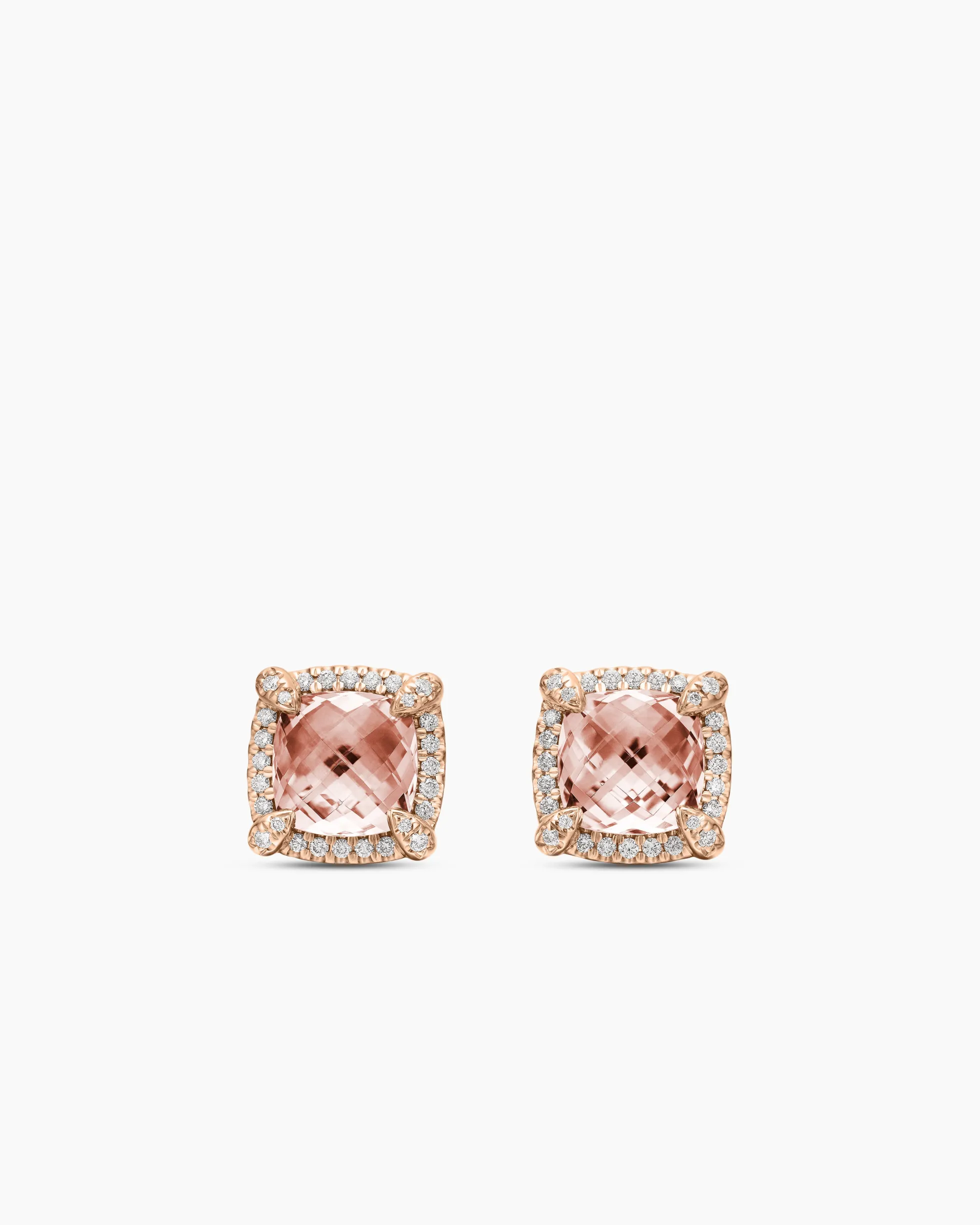 Chatelaine® Pavé Bezel Stud Earrings 18K Rose Gold with Morganite and Diamonds, 8mm