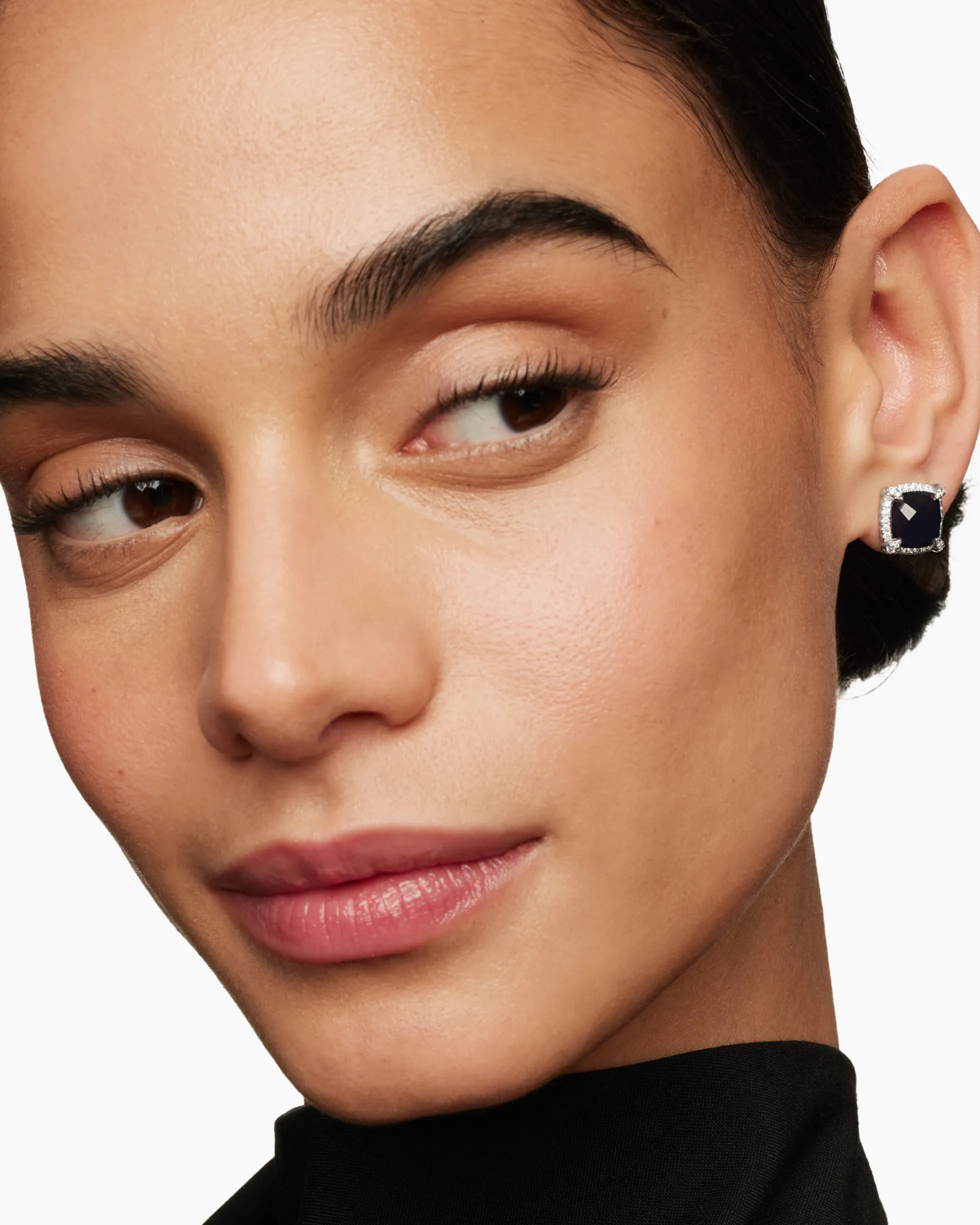 Chatelaine® Pavé Bezel Stud Earrings Sterling Silver with Black Onyx and Diamonds, 9mm