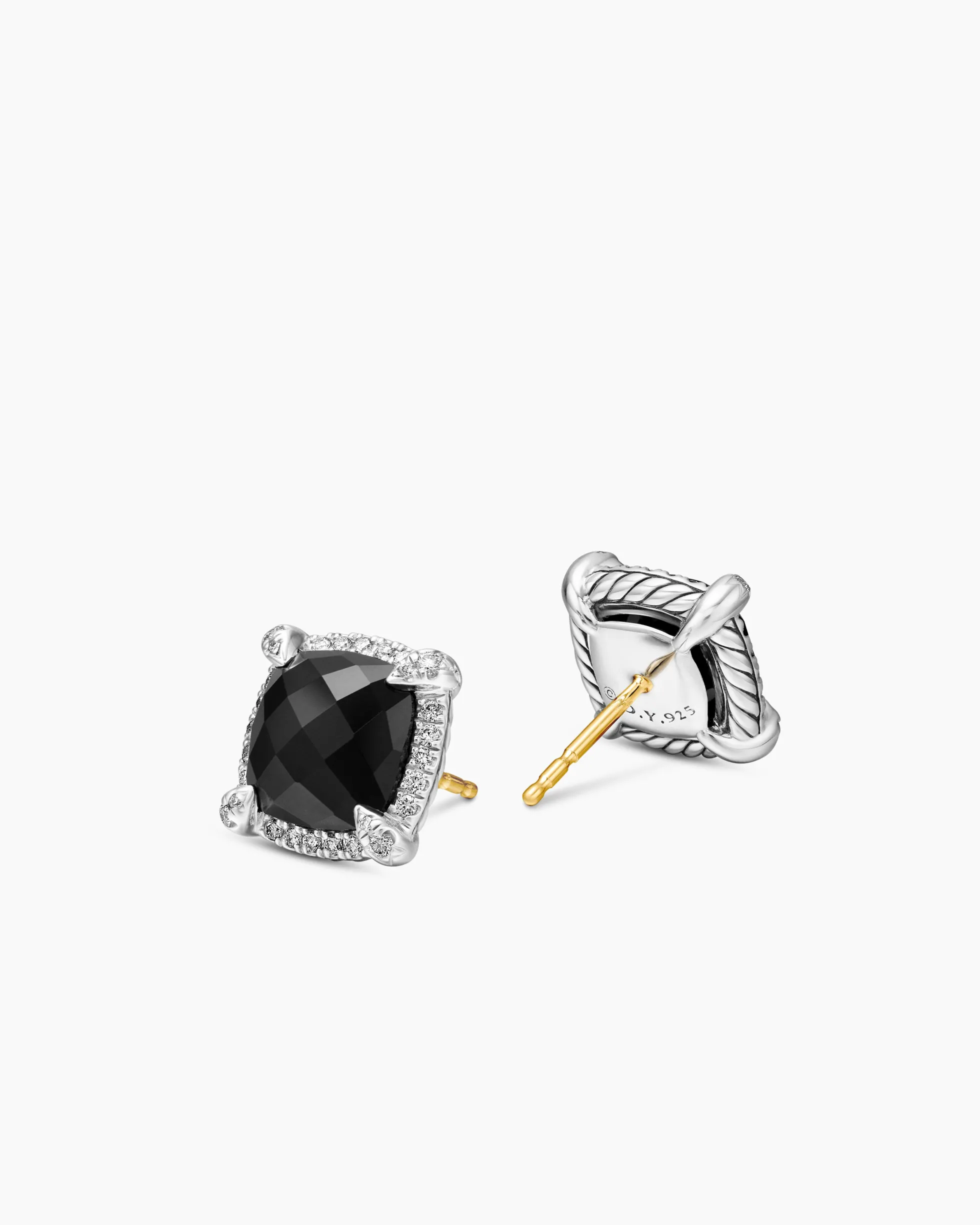 Chatelaine® Pavé Bezel Stud Earrings Sterling Silver with Black Onyx and Diamonds, 9mm