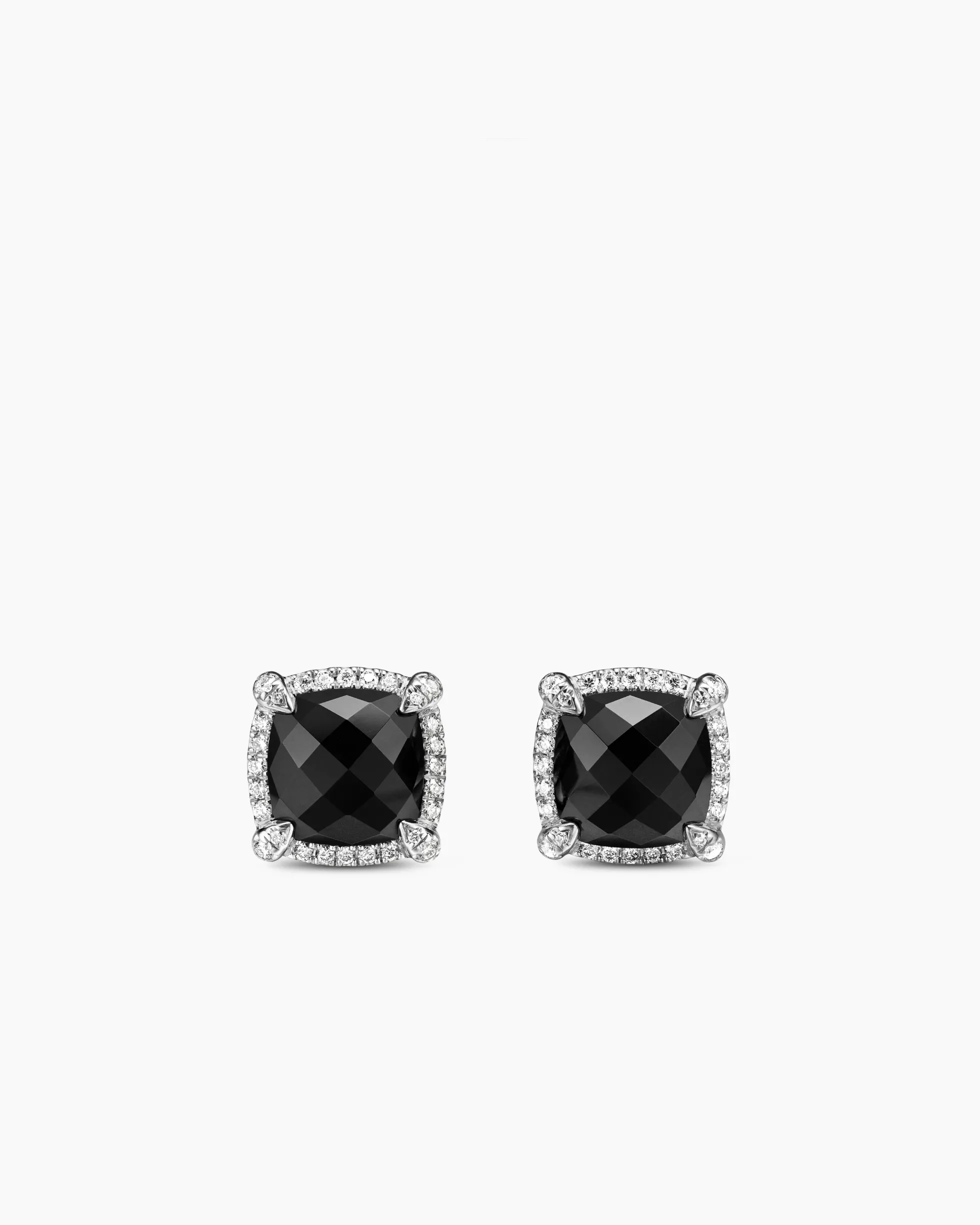 Chatelaine® Pavé Bezel Stud Earrings Sterling Silver with Black Onyx and Diamonds, 9mm