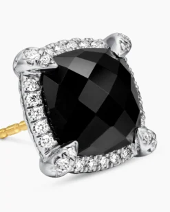 Chatelaine® Pavé Bezel Stud Earrings Sterling Silver with Black Onyx and Diamonds, 9mm