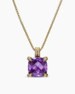 Chatelaine® Pendant Necklace 18K Yellow Gold with Amethyst and Diamonds, 11mm