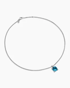Chatelaine® Pendant Necklace Sterling Silver with Hampton Blue Topaz and Diamonds, 11mm