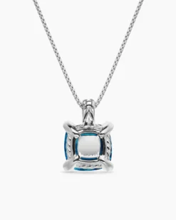 Chatelaine® Pendant Necklace Sterling Silver with Hampton Blue Topaz and Diamonds, 11mm
