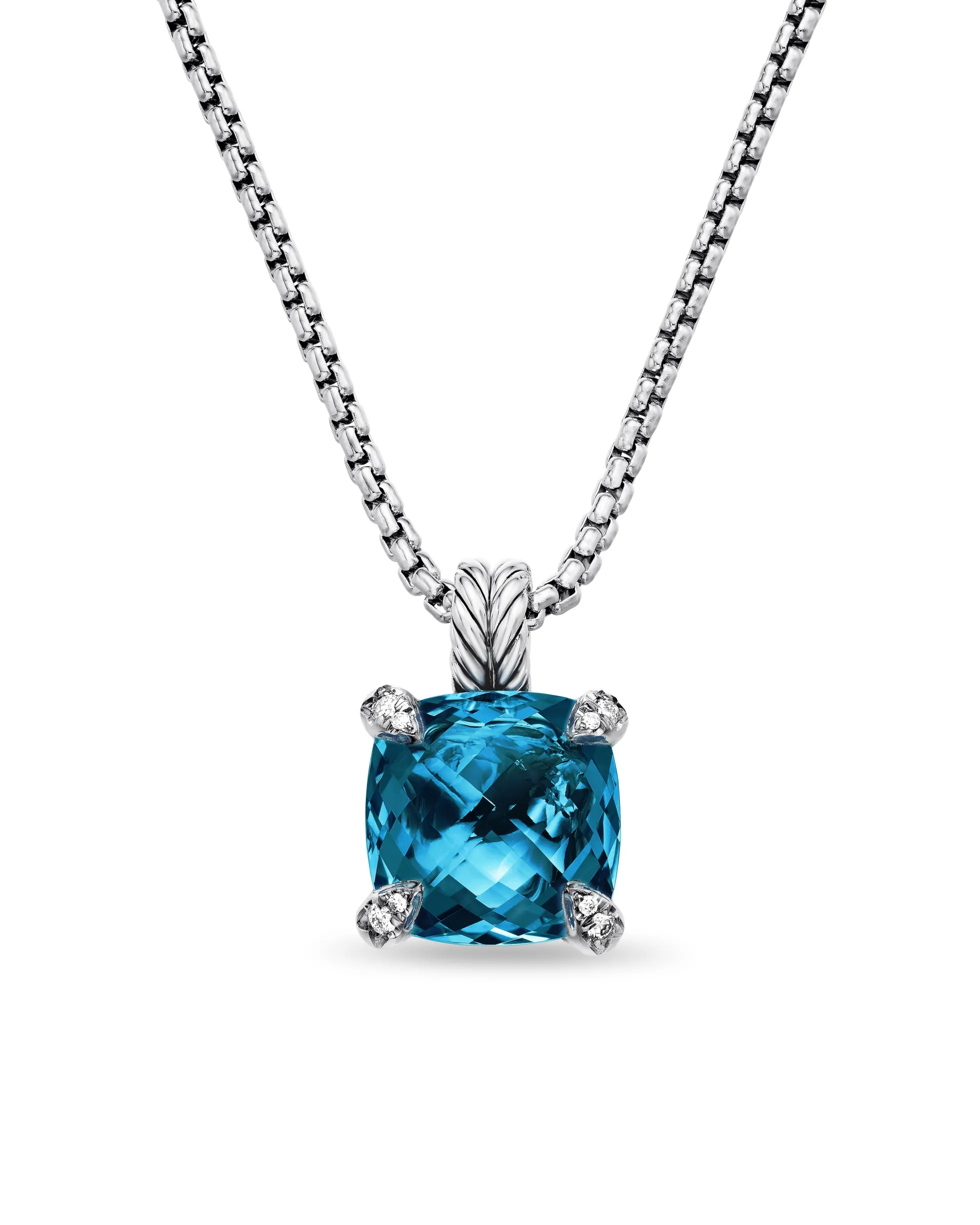 Chatelaine® Pendant Necklace Sterling Silver with Hampton Blue Topaz and Diamonds, 11mm