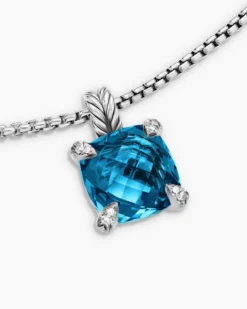 Chatelaine® Pendant Necklace Sterling Silver with Hampton Blue Topaz and Diamonds, 11mm