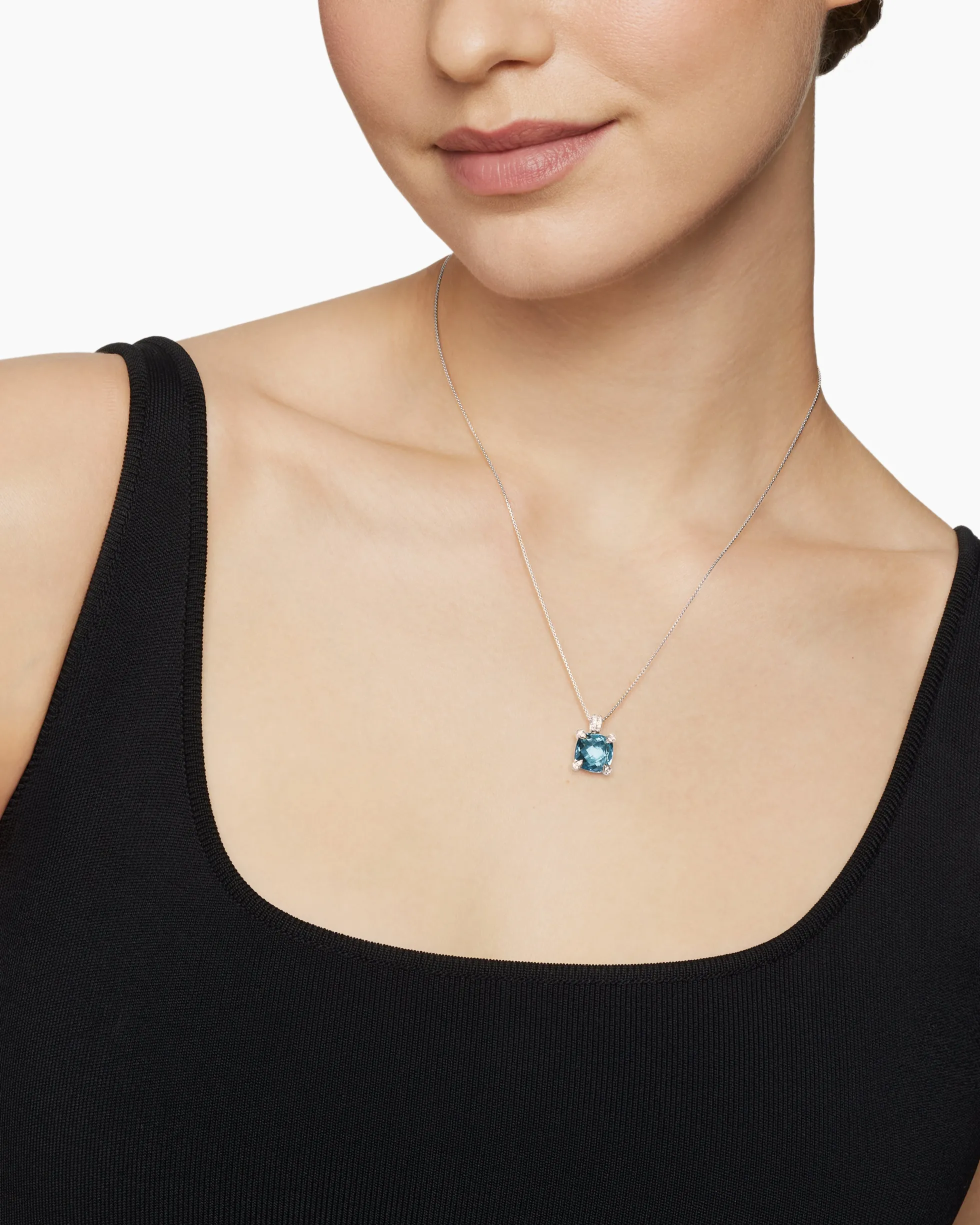 Chatelaine® Pendant Necklace Sterling Silver with Hampton Blue Topaz and Diamonds, 11mm
