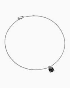 Chatelaine® Pendant Necklace Sterling Silver with Black Onyx and Diamonds, 11mm