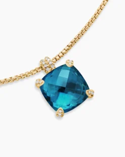 Chatelaine® Pendant Necklace 18K Yellow Gold with Hampton Blue Topaz and Diamonds, 14mm