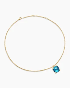 Chatelaine® Pendant Necklace 18K Yellow Gold with Hampton Blue Topaz and Diamonds, 14mm