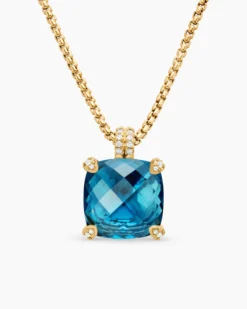 Chatelaine® Pendant Necklace 18K Yellow Gold with Hampton Blue Topaz and Diamonds, 14mm