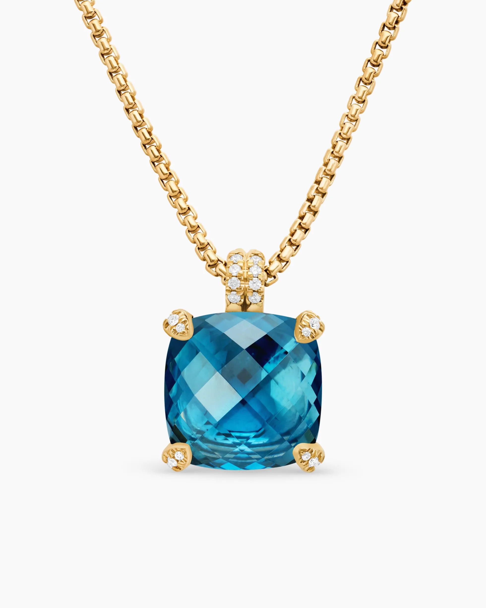 Chatelaine® Pendant Necklace 18K Yellow Gold with Hampton Blue Topaz and Diamonds, 14mm