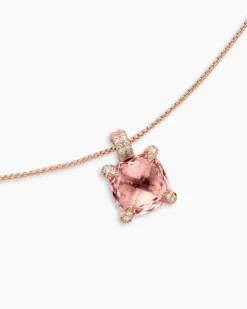 Chatelaine® Pendant Necklace 18K Rose Gold with Morganite and Diamonds, 11mm