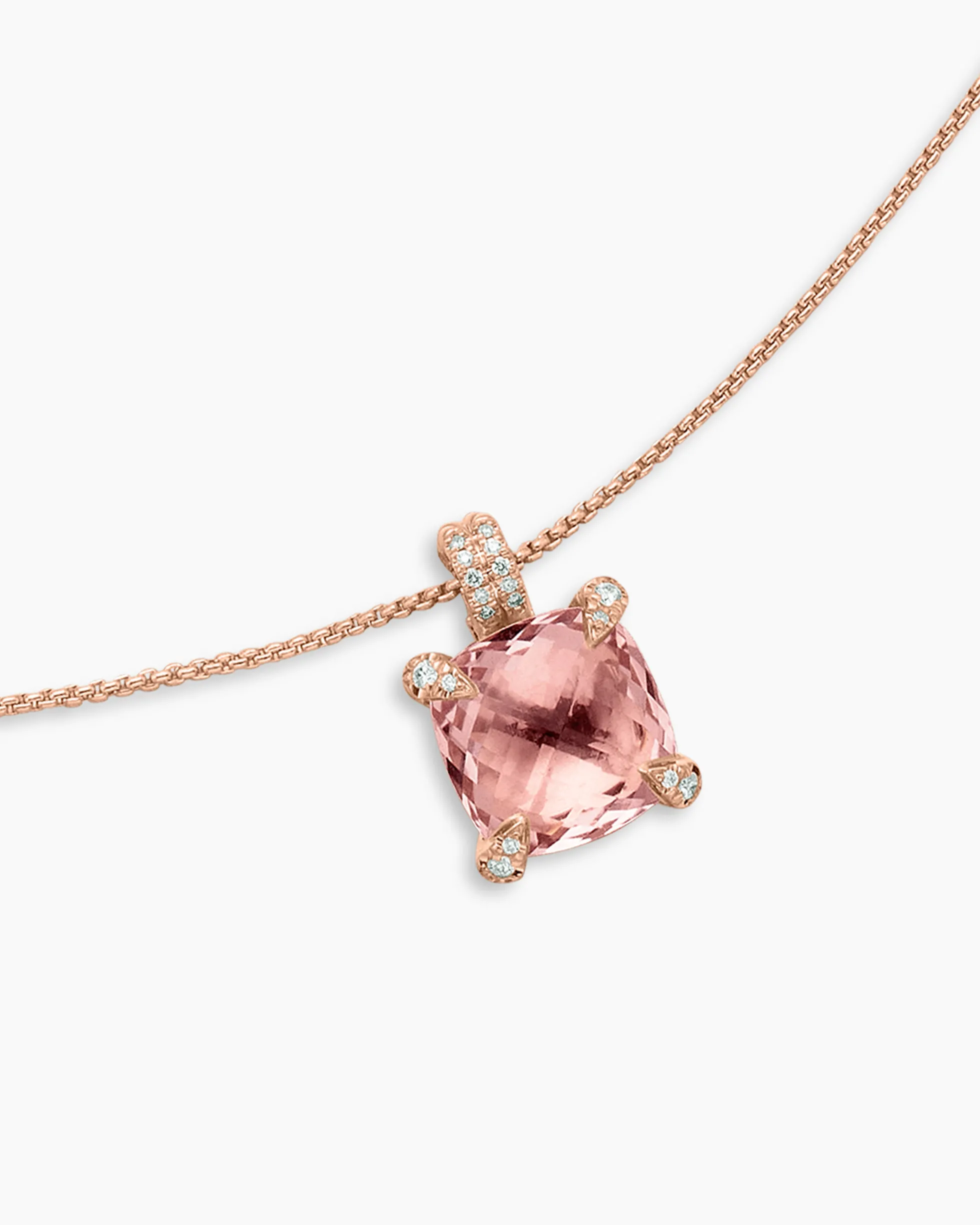 Chatelaine® Pendant Necklace 18K Rose Gold with Morganite and Diamonds, 11mm