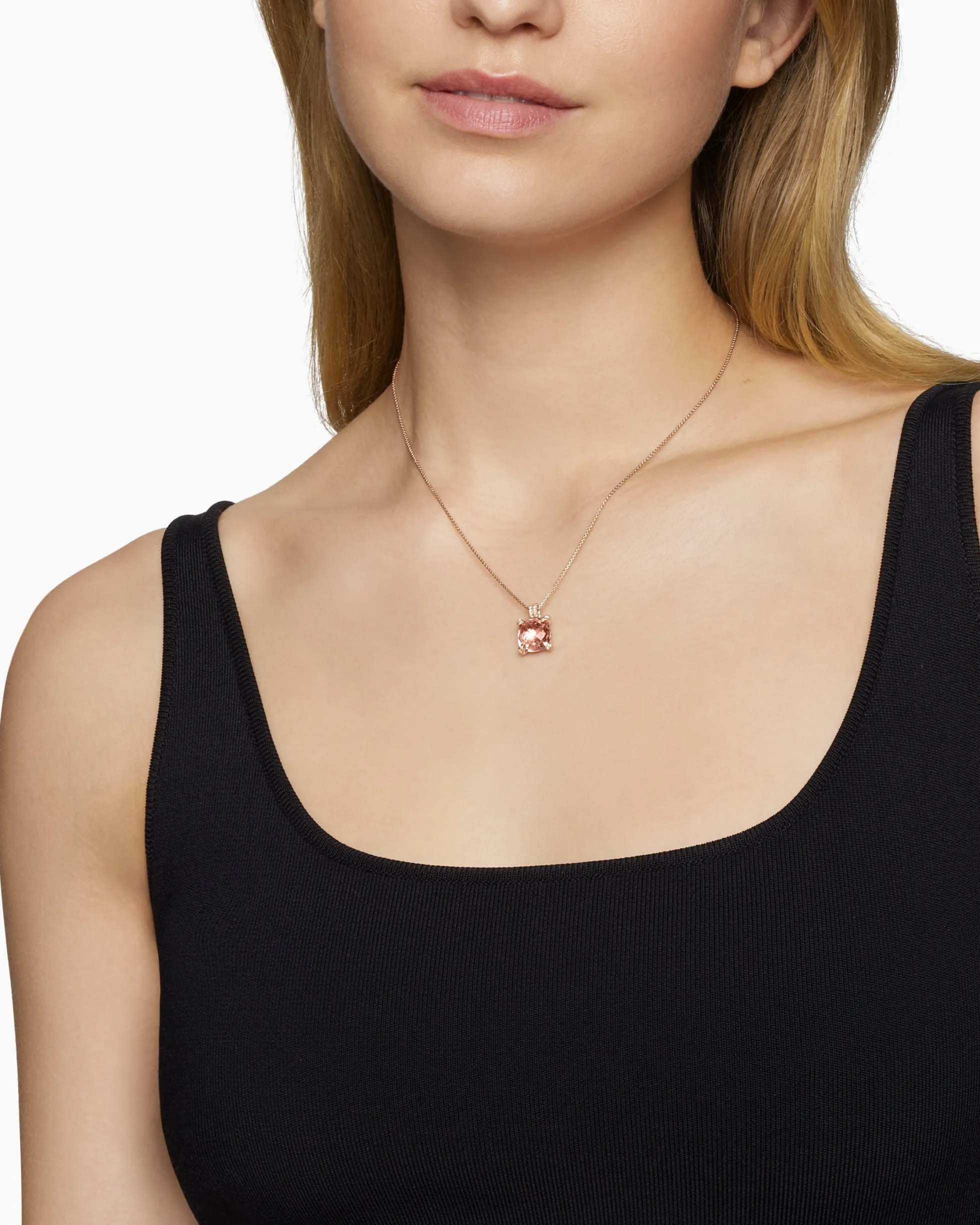 Chatelaine® Pendant Necklace 18K Rose Gold with Morganite and Diamonds, 11mm