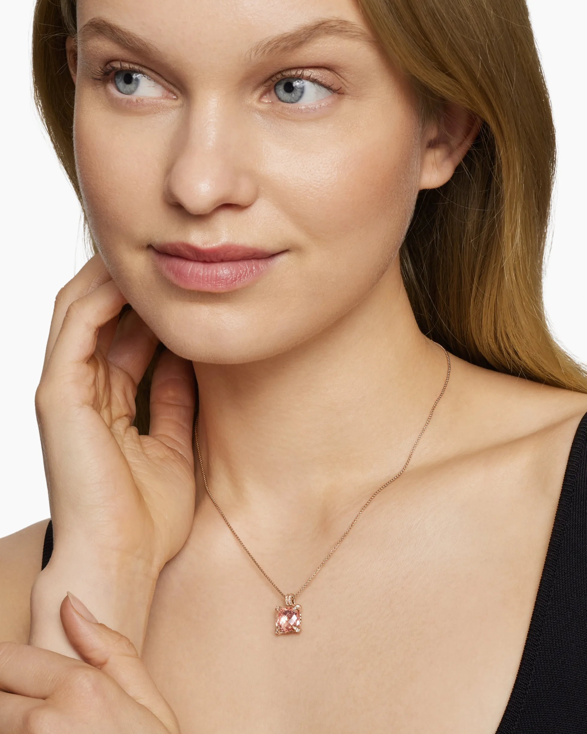Chatelaine® Pendant Necklace 18K Rose Gold with Morganite and Diamonds, 11mm