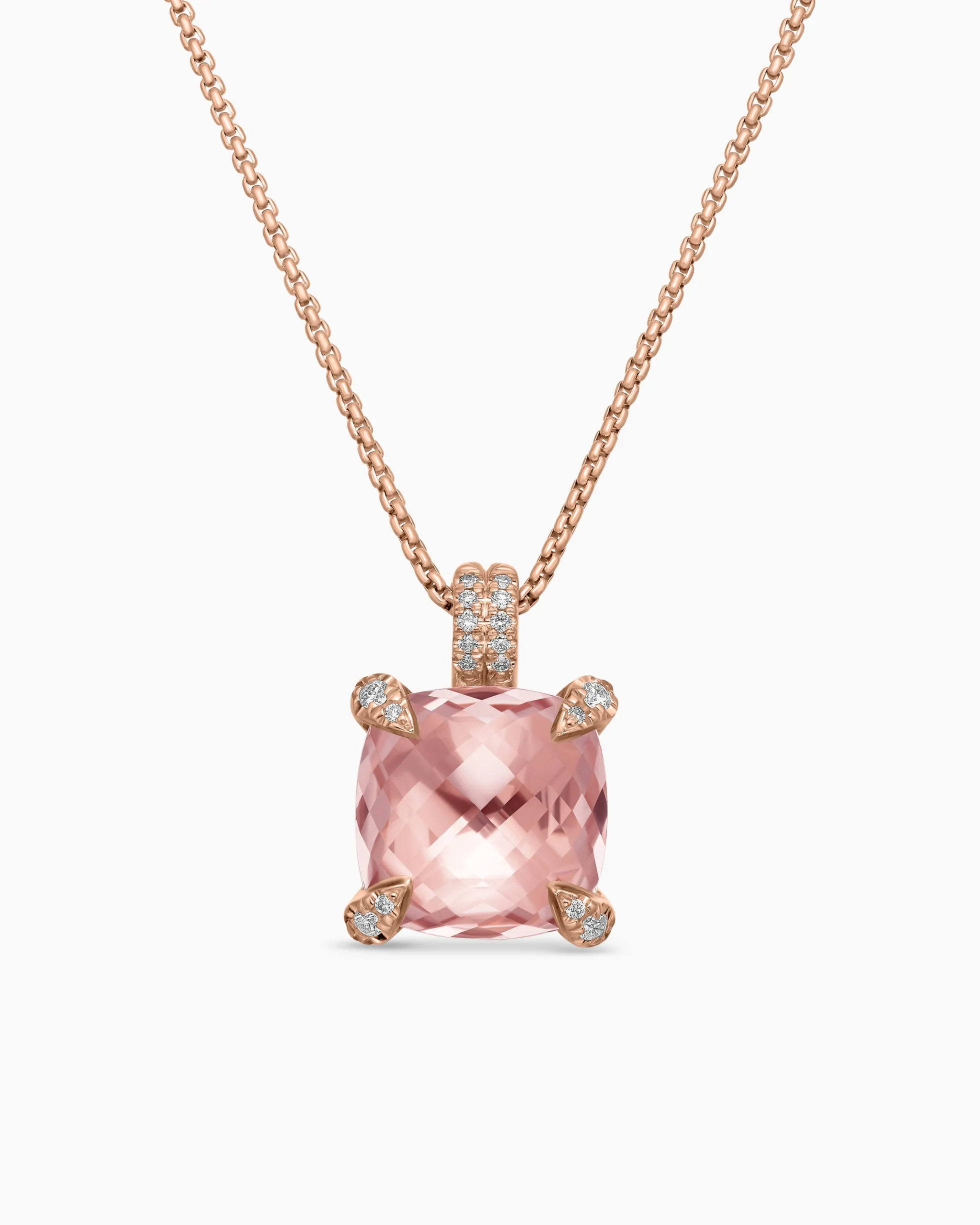 Chatelaine® Pendant Necklace 18K Rose Gold with Morganite and Diamonds, 11mm