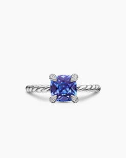 Chatelaine® Ring 18K White Gold with Tanzanite and Diamonds, 7mm
