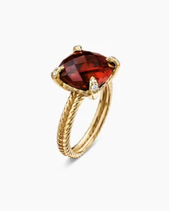 Chatelaine® Ring 18K Yellow Gold with Garnet and Diamonds, 11mm