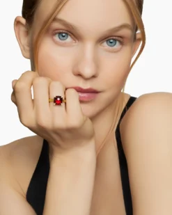 Chatelaine® Ring 18K Yellow Gold with Garnet and Diamonds, 11mm