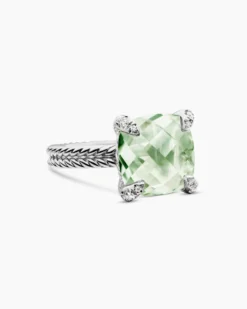 Chatelaine® Ring Sterling Silver with Prasiolite and Diamonds, 11mm