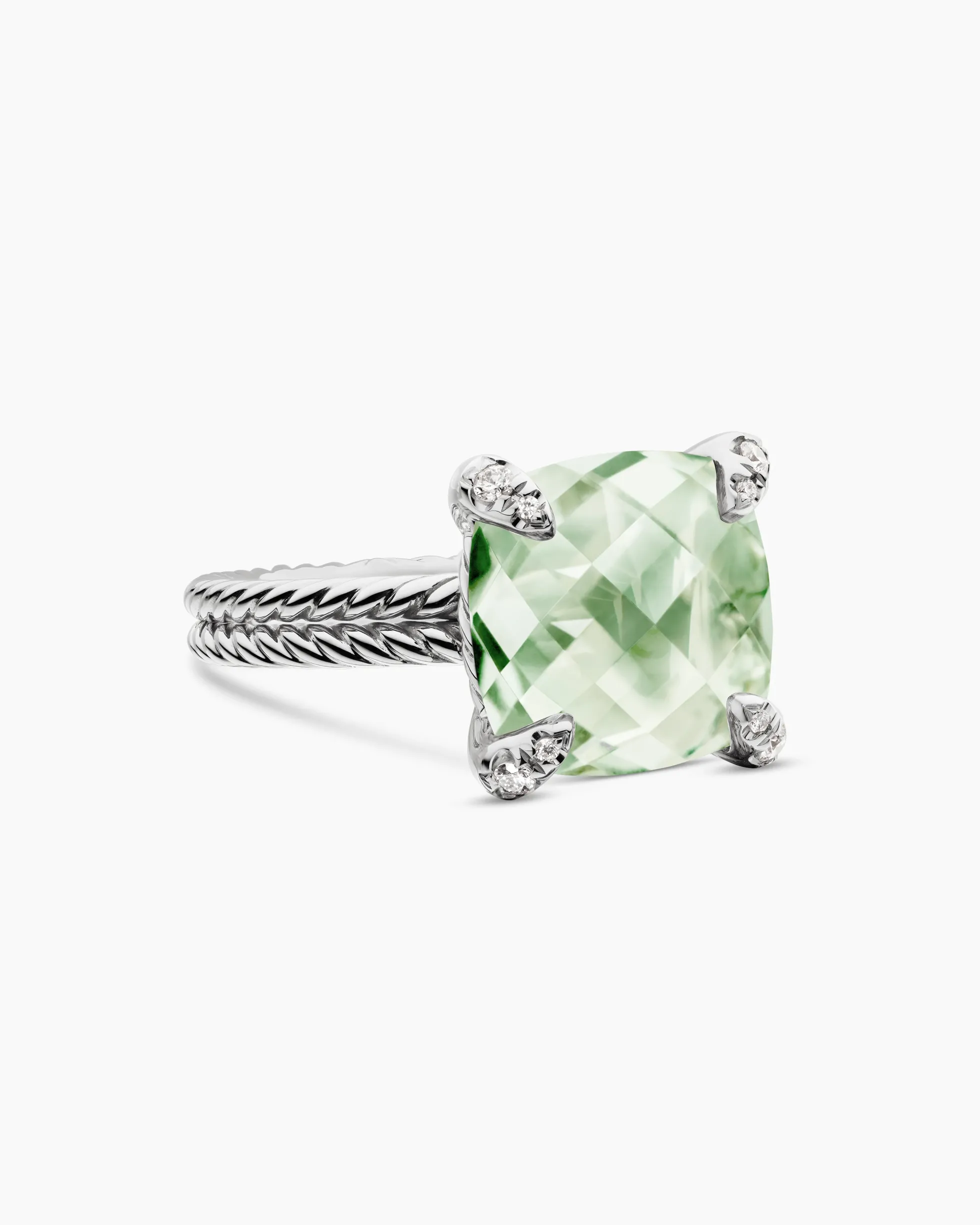 Chatelaine® Ring Sterling Silver with Prasiolite and Diamonds, 11mm