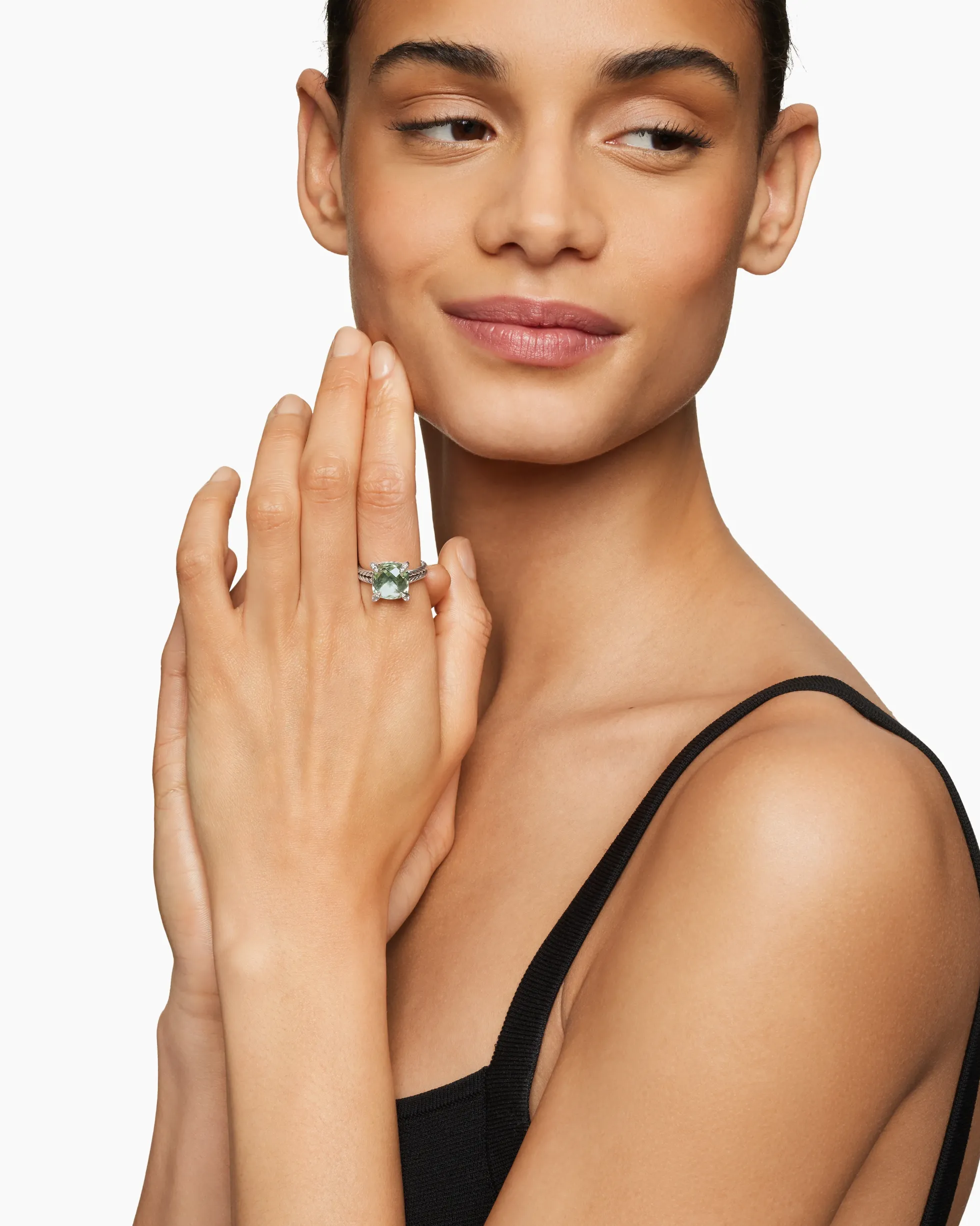 Chatelaine® Ring Sterling Silver with Prasiolite and Diamonds, 11mm