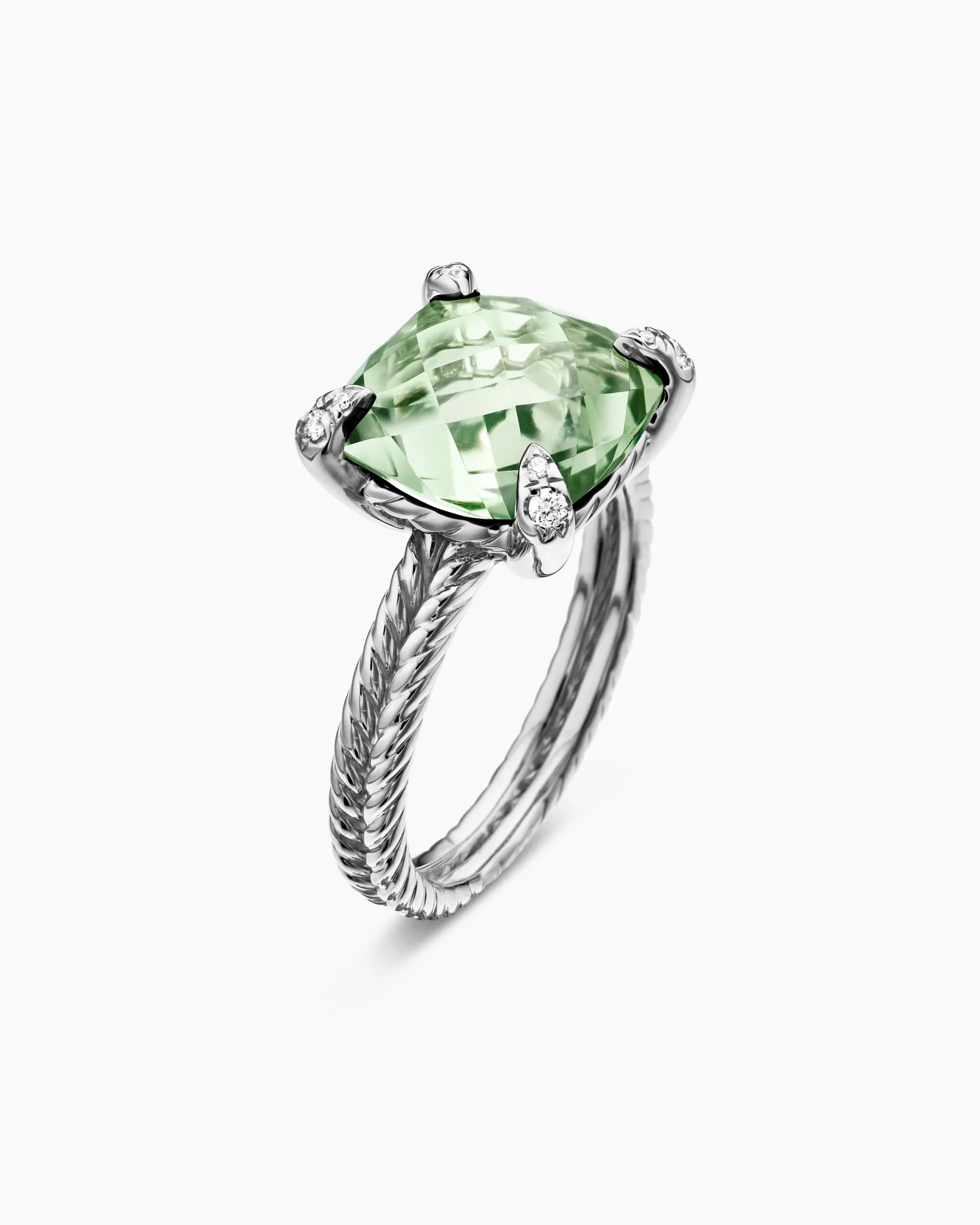 Chatelaine® Ring Sterling Silver with Prasiolite and Diamonds, 11mm