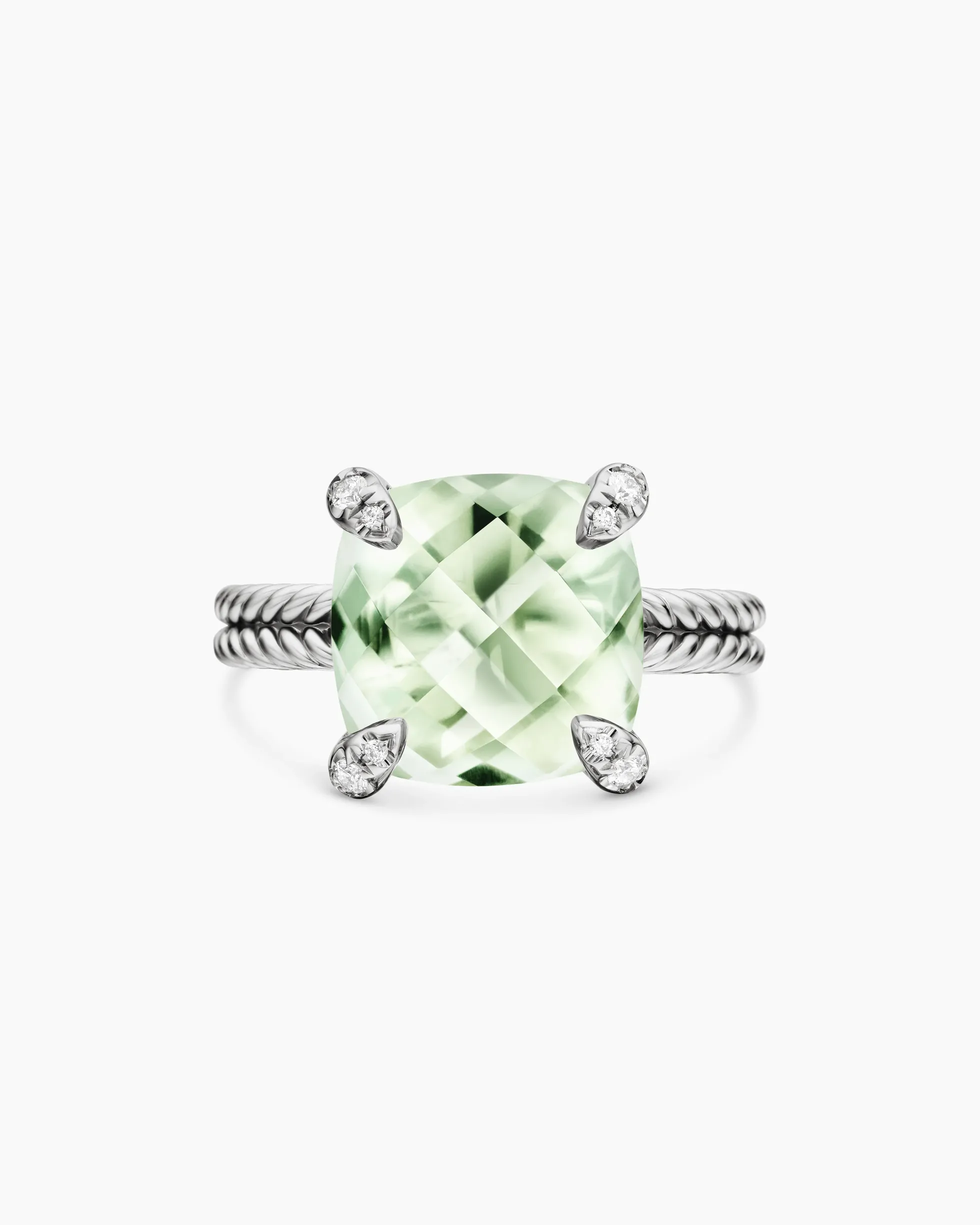 Chatelaine® Ring Sterling Silver with Prasiolite and Diamonds, 11mm