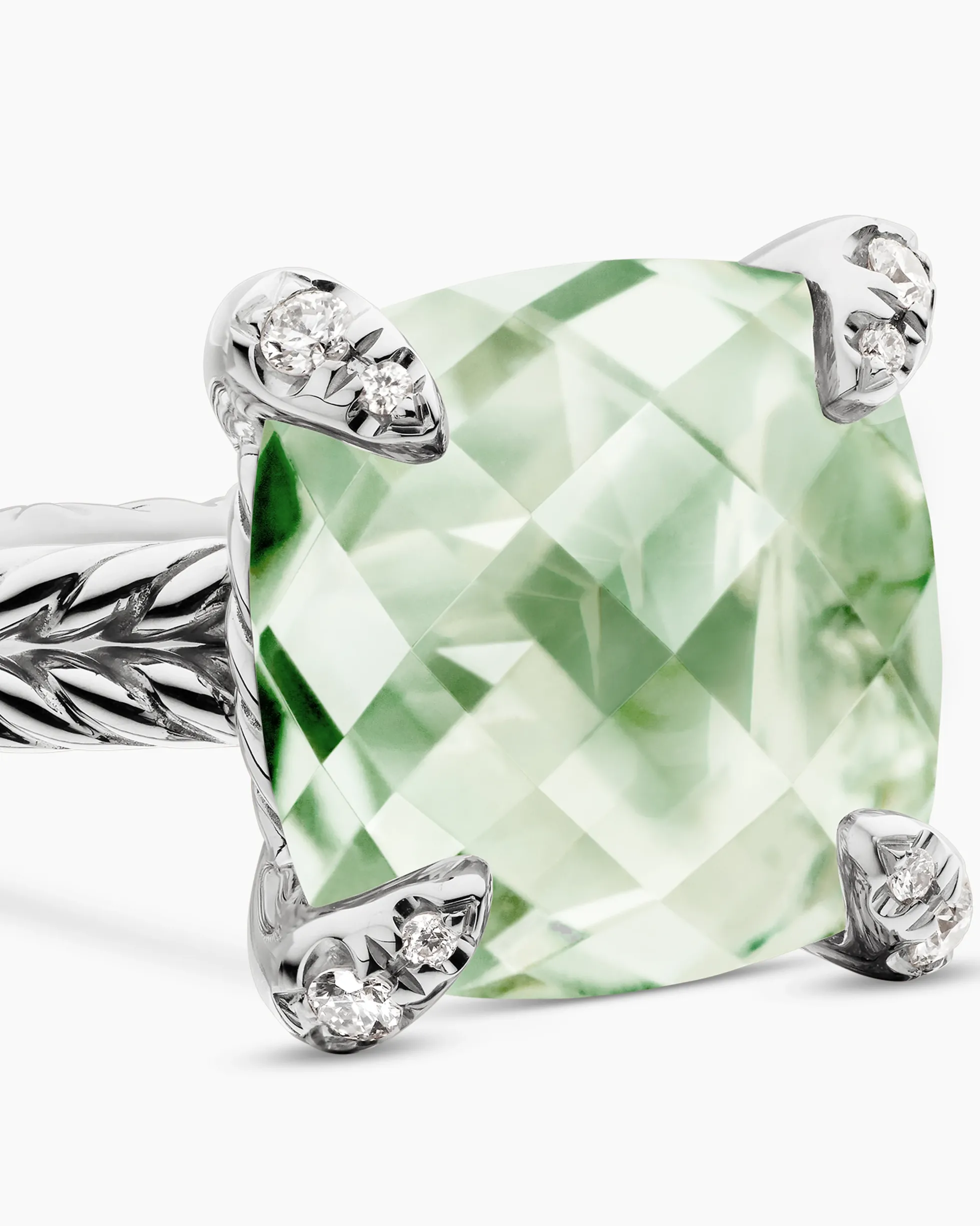 Chatelaine® Ring Sterling Silver with Prasiolite and Diamonds, 11mm