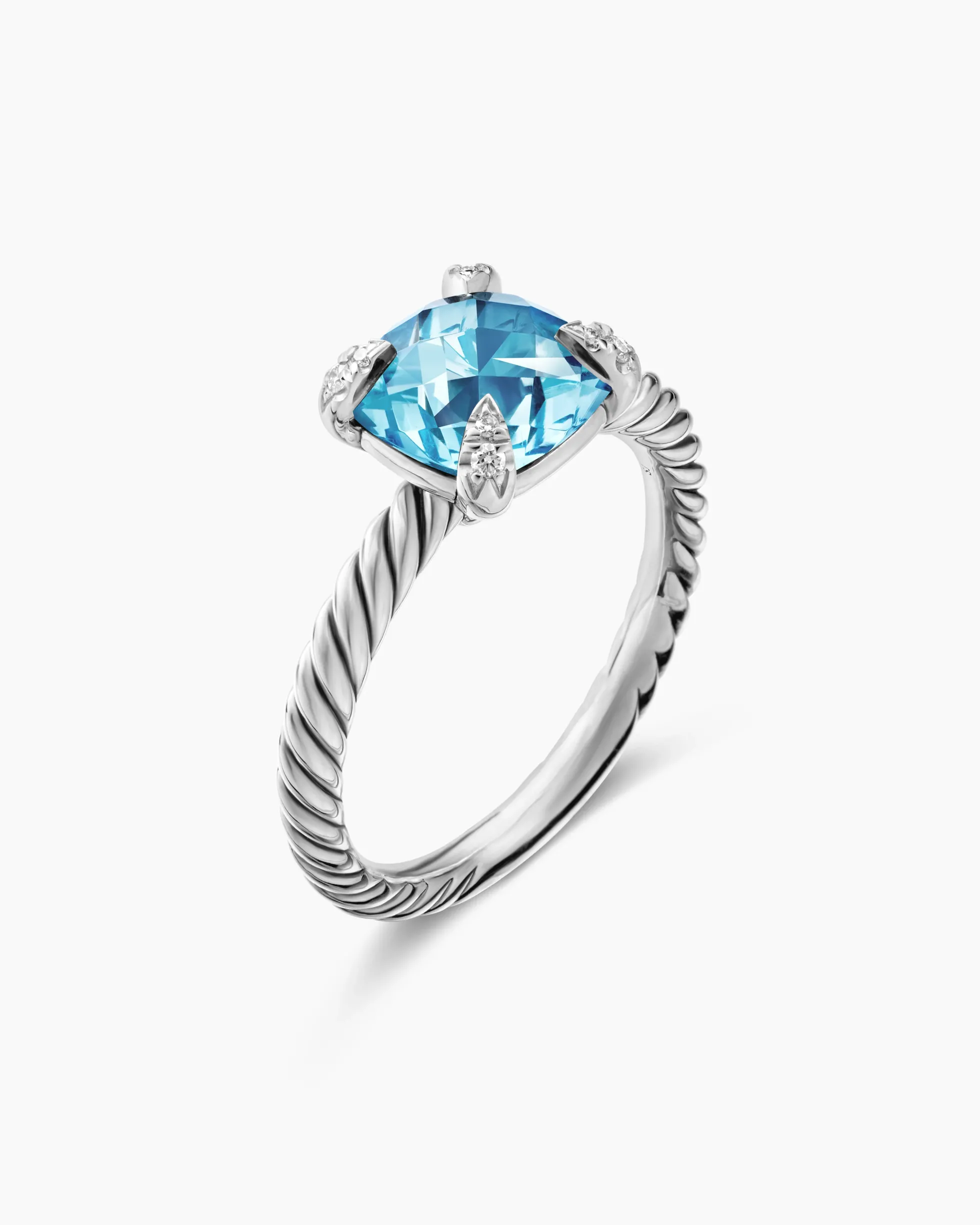 Chatelaine® Ring Sterling Silver with Blue Topaz and Diamonds, 8mm