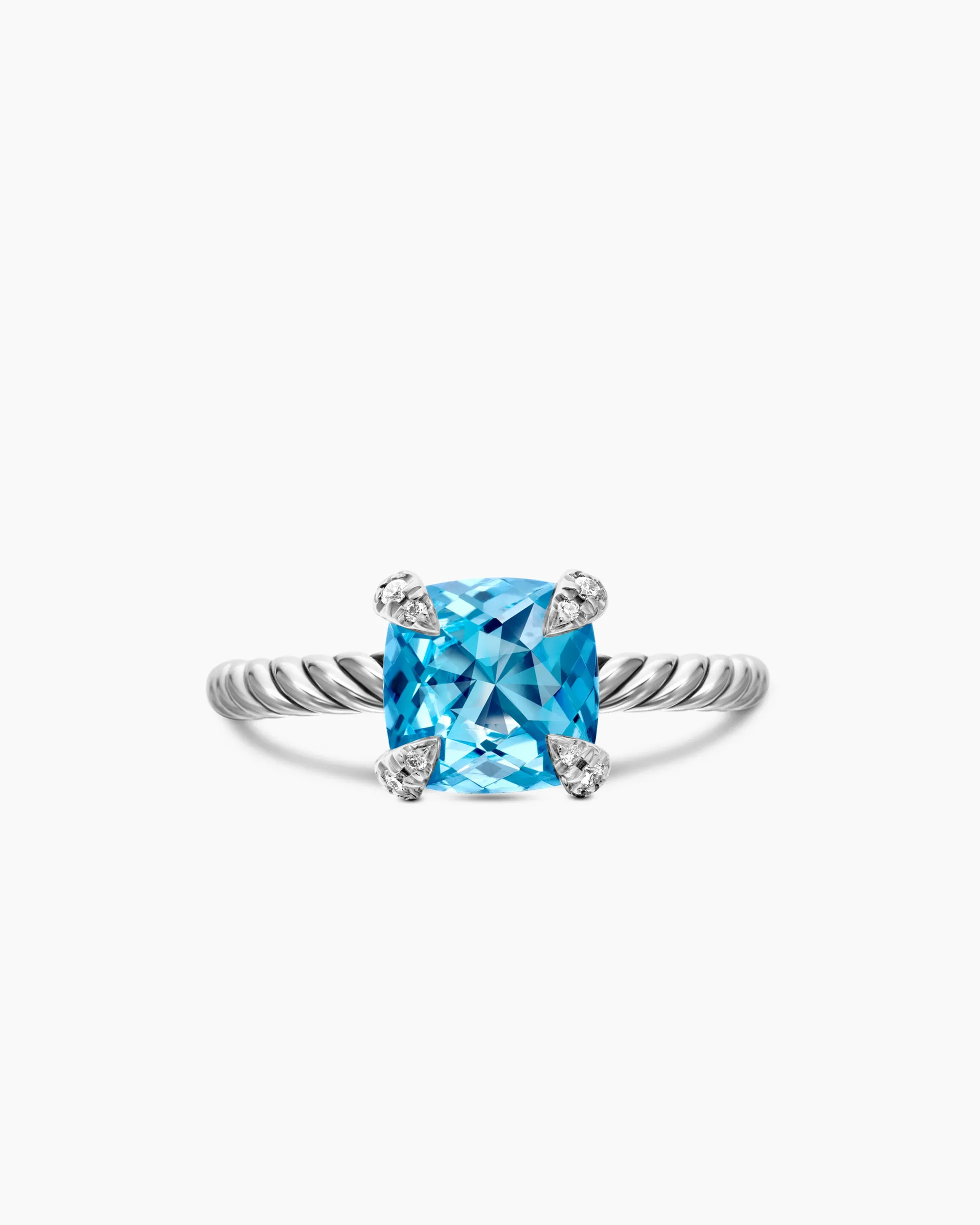 Chatelaine® Ring Sterling Silver with Blue Topaz and Diamonds, 8mm